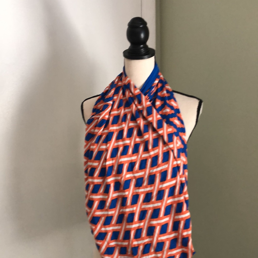 ❤️3X20 Mud Pie Gameday Infinity Scarf Blue/ Orange Geometric Print Light… - Picture 3 of 10